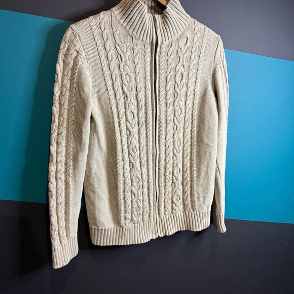 L.L. Bean Green Cable Knit Cardigan Sweater - Picture 2 of 7